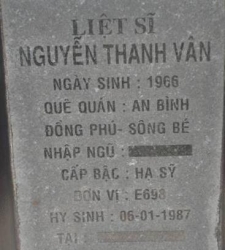 Tìm thân nhân liệt sĩ Nguyễn Thanh Vân