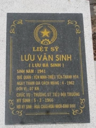 Nhắn tìm thân nhân liệt sỹ  Lưu Văn Sinh  (Lưu Bá Sinh)