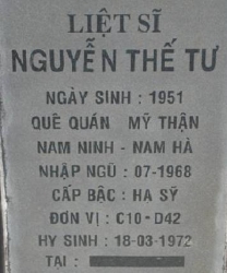 Tìm thân nhân liệt sĩ Nguyễn Thế Tư