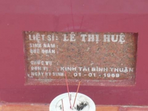 Nhắn tìm thân nhân liệt sĩ Lê Thị Huệ