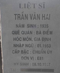 Tìm thân nhân liệt sĩ Trần Văn Hai
