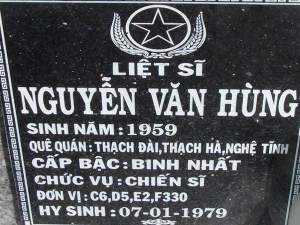 Nhắn tìm thân nhân liệt sỹ  Nguyễn Văn Hùng