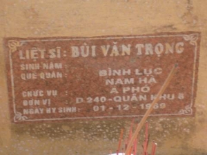 Nhắn tìm thân nhân liệt sỹ Bùi Văn Trọng