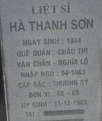 Tìm thân nhân liệt sĩ Hà Thanh Sơn