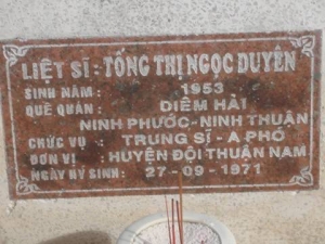 Nhắn tìm thân nhân liệt sỹ Tống Thị Ngọc Duyên