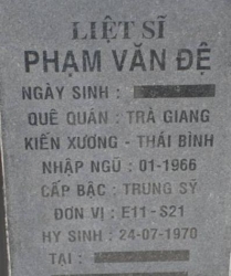 Tìm thân nhân liệt sĩ Phạm Văn Đệ