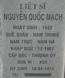 Tìm thân nhân liệt sĩ Nguyễn Quốc Mạch