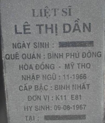 Tìm thân nhân liệt sĩ Lê Thị Dần