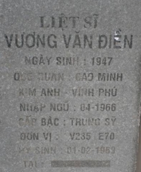 Tìm thân nhân liệt sĩ Vương Văn Điền