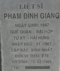 Tìm thân nhân liệt sĩ Phạm Đình Giang