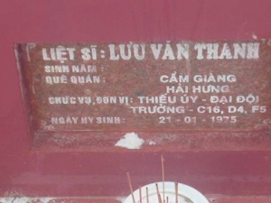 Nhắn tìm thân nhân liệt sỹ Lưu Văn Thanh