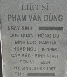 Tìm thân nhân liệt sĩ Phạm Văn Dũng
