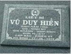 Tìm thân nhân liệt sĩ Vũ Duy Hiền