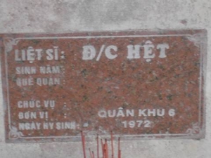 Nhắn tìm thân nhân liệt sĩ Hệt