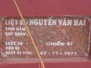 Nhắn tìm thân nhân liệt sĩ Nguyễn Văn Hai