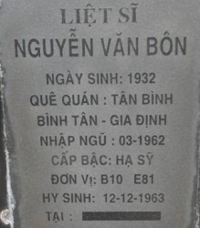 Tìm thân nhân liệt sĩ Nguyễn Văn Bôn
