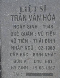 Tìm thân nhân liệt sĩ Trần Văn Hóa