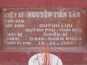 Nhắn tìm thân nhân liệt sỹ  Nguyễn Tiến Lân