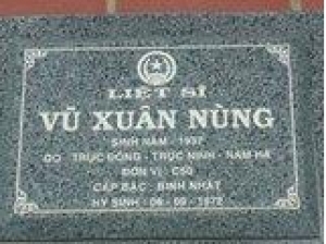 Tìm thân nhân liệt sĩ  Vũ Xuân Nùng