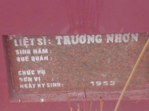 Nhắn tìm thân nhân liệt sĩ Trương Nhơn