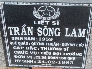 Nhắn tìm thân nhân liệt sỹ  Trần Sông Lam