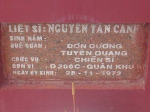 Nhắn tìm thân nhân liệt sỹ  Nguyễn Tân Canh