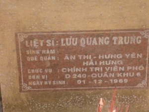 Nhắn tìm thân nhân liệt sỹ Lưu Quang Trung