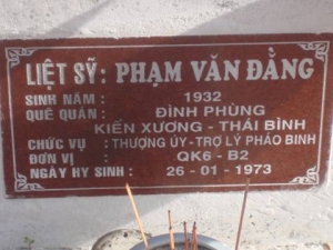 Nhắn tìm thân nhân liệt sỹ Phạm Văn Đằng