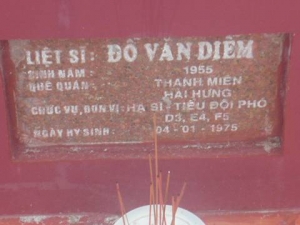 Nhắn tìm thân nhân liệt sỹ Đỗ Văn Diêm