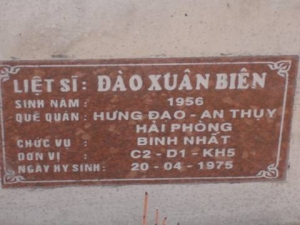 Nhắn tìm thân nhân liệt sỹ Đào Xuân Biên