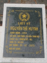 Nhắn tìm thân nhân liệt sỹ  Nguyễn Thế Huynh