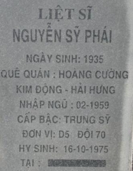 Tìm thân nhân liệt sĩ Nguyễn Sỹ Phái