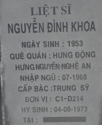 Tìm thân nhân liệt sĩ Nguyễn Đình Khoa