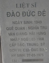 Tìm thân nhân liệt sĩ Đào Đức Đệ