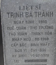 Tìm thân nhân liệt sĩ Trịnh Bá Thành
