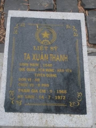 Nhắn tìm thân nhân liệt sỹ Tạ Xuân Thành