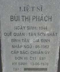 Tìm thân nhân liệt sĩ Bùi Thị Phách