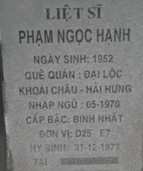 Tìm thân nhân liệt sĩ Phạm Ngọc Hạnh