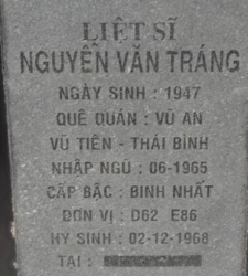 Tìm thân nhân liệt sĩ Nguyễn Văn Tráng