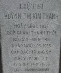 Tìm thân nhân liệt sĩ Huỳnh Thị Kim Thanh