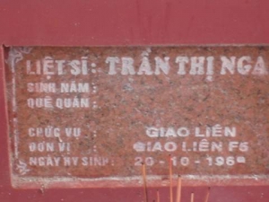 Nhắn tìm thân nhân liệt sĩ Trần Thị Nga