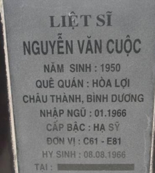 Tìm thân nhân liệt sĩ Nguyễn Văn Cuộc