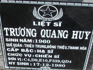 Nhắn tìm thân nhân liệt sỹ  Trương Quang Huy