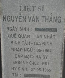 Tìm thân nhân liệt sĩ Nguyễn Văn Thắng