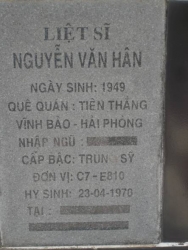 Tìm thân nhân liệt sĩ  Nguyễn Văn Hân