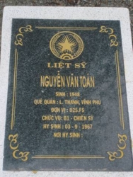 Nhắn tìm thân nhân liệt sỹ  Nguyễn Văn Toán