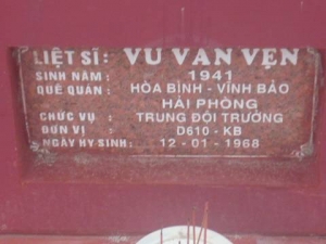 Tìm thân nhân liệt sĩ  Vũ Văn Vẹn