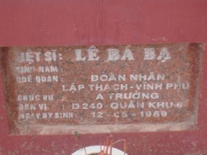 Nhắn tìm thân nhân liệt sỹ  Lê Bá Bạ