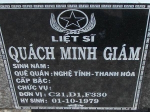 Nhắn tìm thân nhân liệt sỹ  Quách Minh Giám
