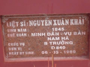 Nhắn tìm thân nhân liệt sỹ Nguyễn Xuân Khải